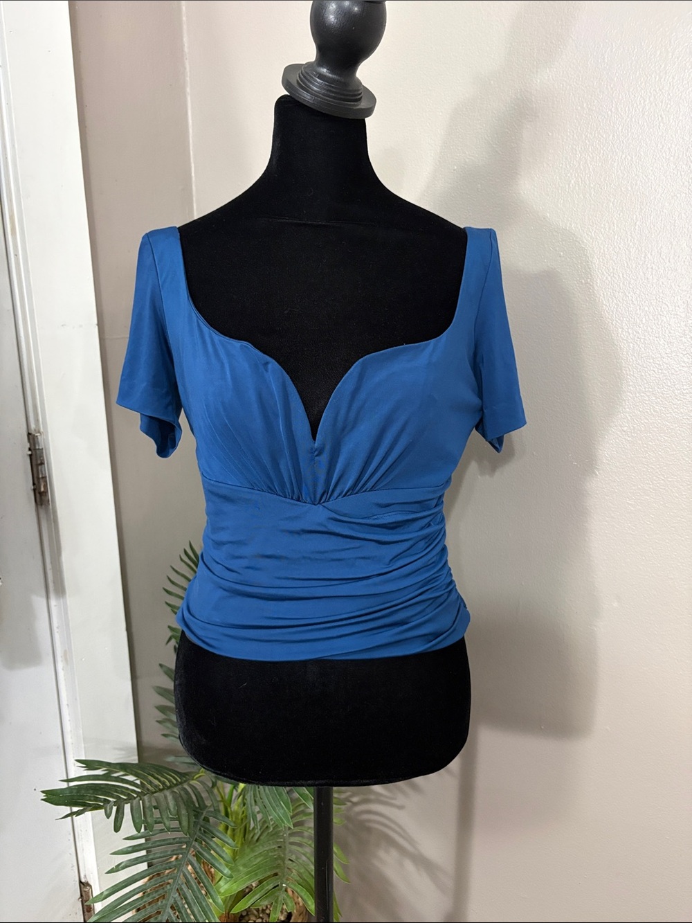 cinq a sept Blue Sweetheart -Neck Off The Shoulder Ruched Women's Top size Small